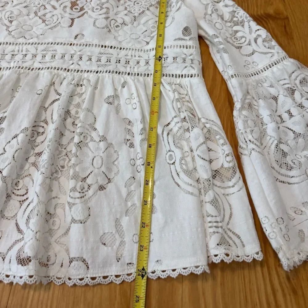 SPELL Clover Lace Blouse Semi Sheer Lattice Trim Crochet Women’s SIZE SMALL - Picture 6 of 12